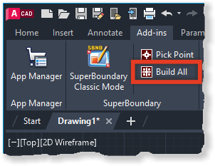 Ribbon button for launching SuperBoundary app in "Build All" mode