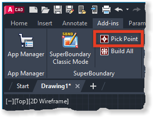 Ribbon button for launching SuperBoundary app in Pick Point mode Ribbon button for launching SuperBoundary app in Pick Point mode