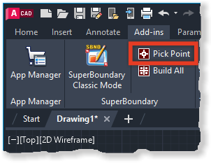Ribbon button for launching SuperBoundary app in Pick Point mode
