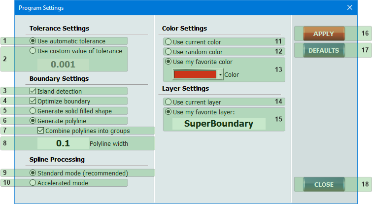 SuperBoundary program settings dialog box